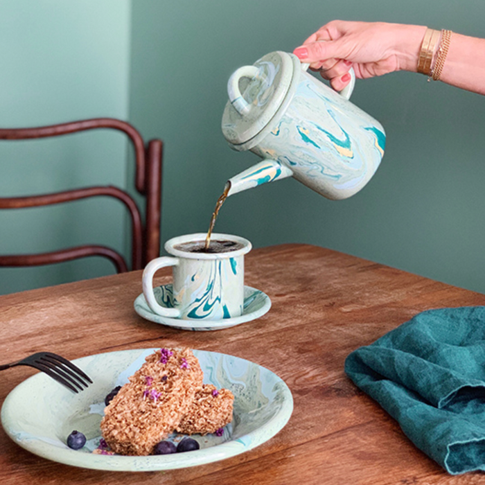 Teekanne Emaille "New Marble – Mint" 1000 ml - Kaffeekirsche Roastery